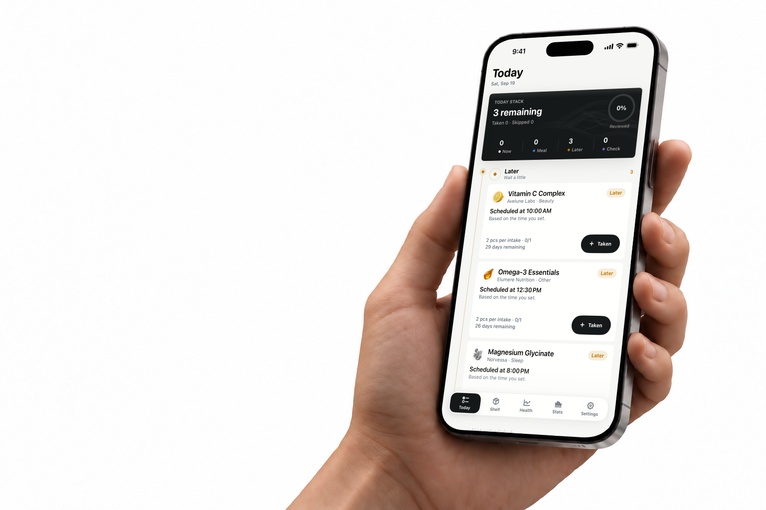 A hand holding an iPhone displaying Sanometra Today